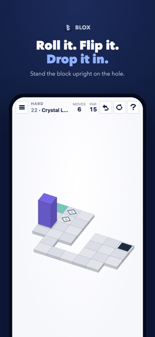 The block standing on a level, with the hole a few tiles away